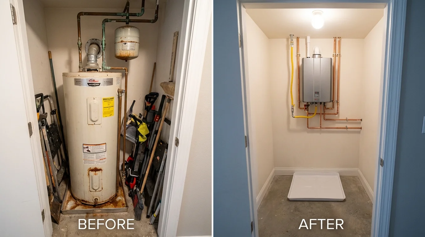 Tank water heater versus wall-mounted tankless unit comparison for Gerald, MO homeowners
