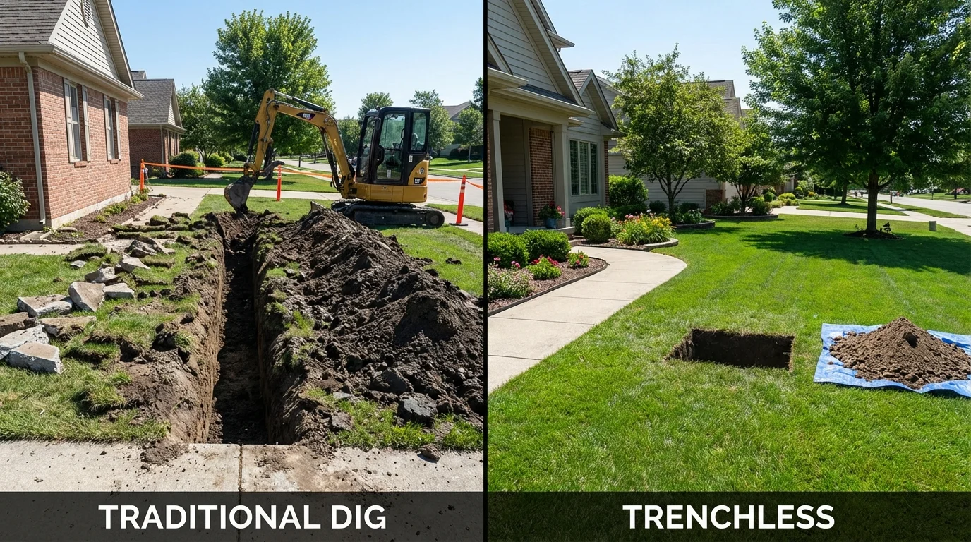 Trenchless sewer repair with minimal yard damage versus traditional excavation in Gerald, MO